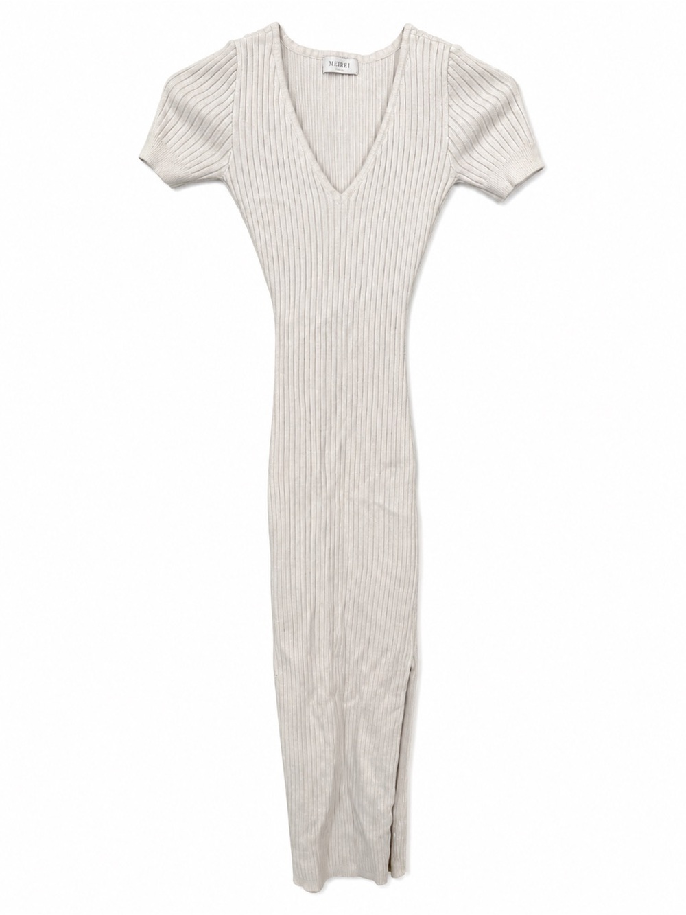 Meshki Ribbed V-Neck Short Sleeve Maxi Dress
